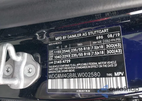 2020 Mercedes-Benz Glb 250 из США, поврежденный, VIN WDC4M4GB8LW002580